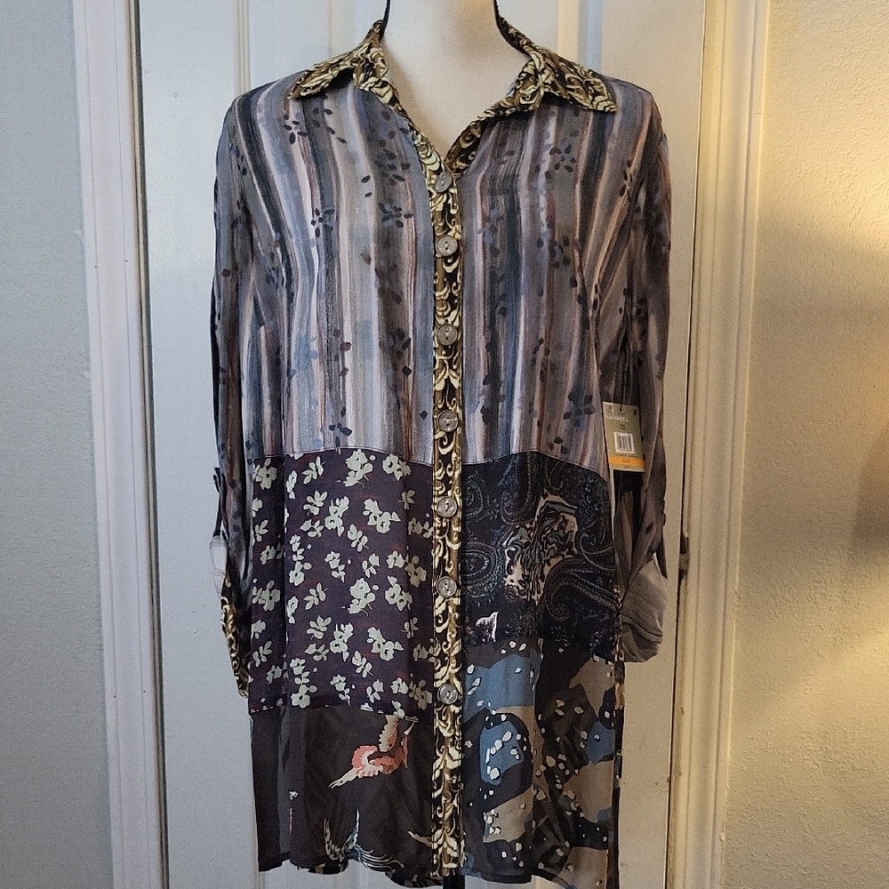John Mark Multimedia Button Down Tunic Blouse NWT - image 1